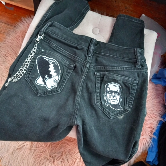 Hot Topic Denim - Frankensteins Monster & Bride mashup custom OOAK unique skinny jeans!